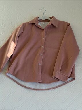 Fleece-Lined Dusty Pink Button-Up Shirt Jacket – Size S/M